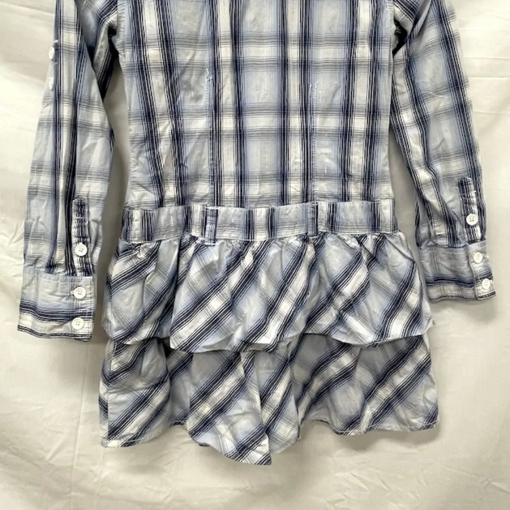 Justice Blue & White Plaid Double Ruffle Shirt Dress Girls Size 7